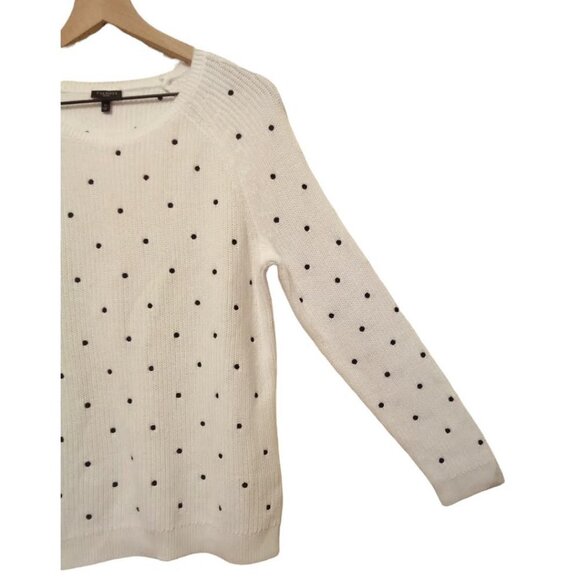 TALBOTS Petite White & Black Dotted Long Sleeve Crew Neck Knitted Sweater Sz LP - Picture 5 of 7